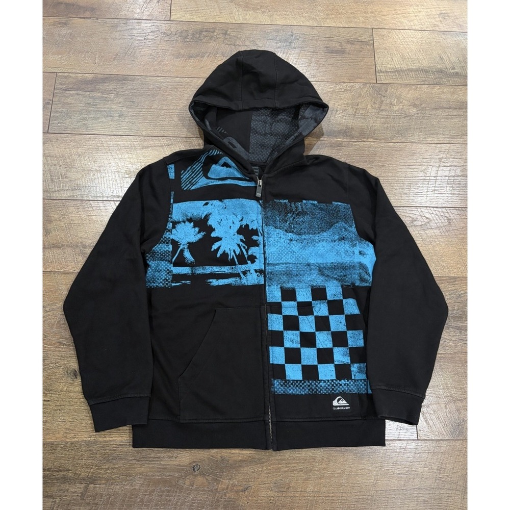 Vintage Y2k Quiksilver Full Zip Hoodie Jacket Surf Grunge Black Blue Small
